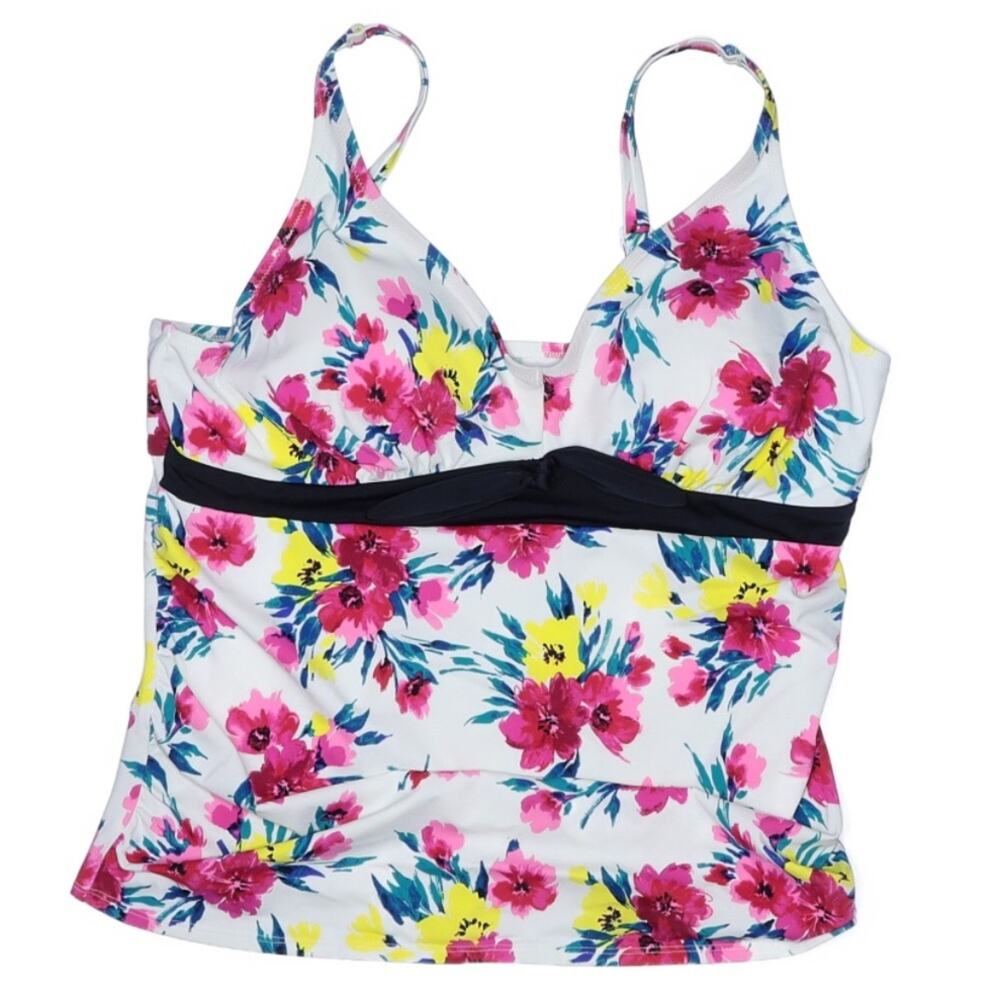 Swimsuits for All Pink & White Floral Tropical Tankini Top size 14 EUC